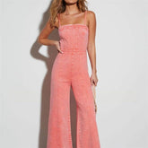 Denim Slim Fit Pink Flared Jumpsuit